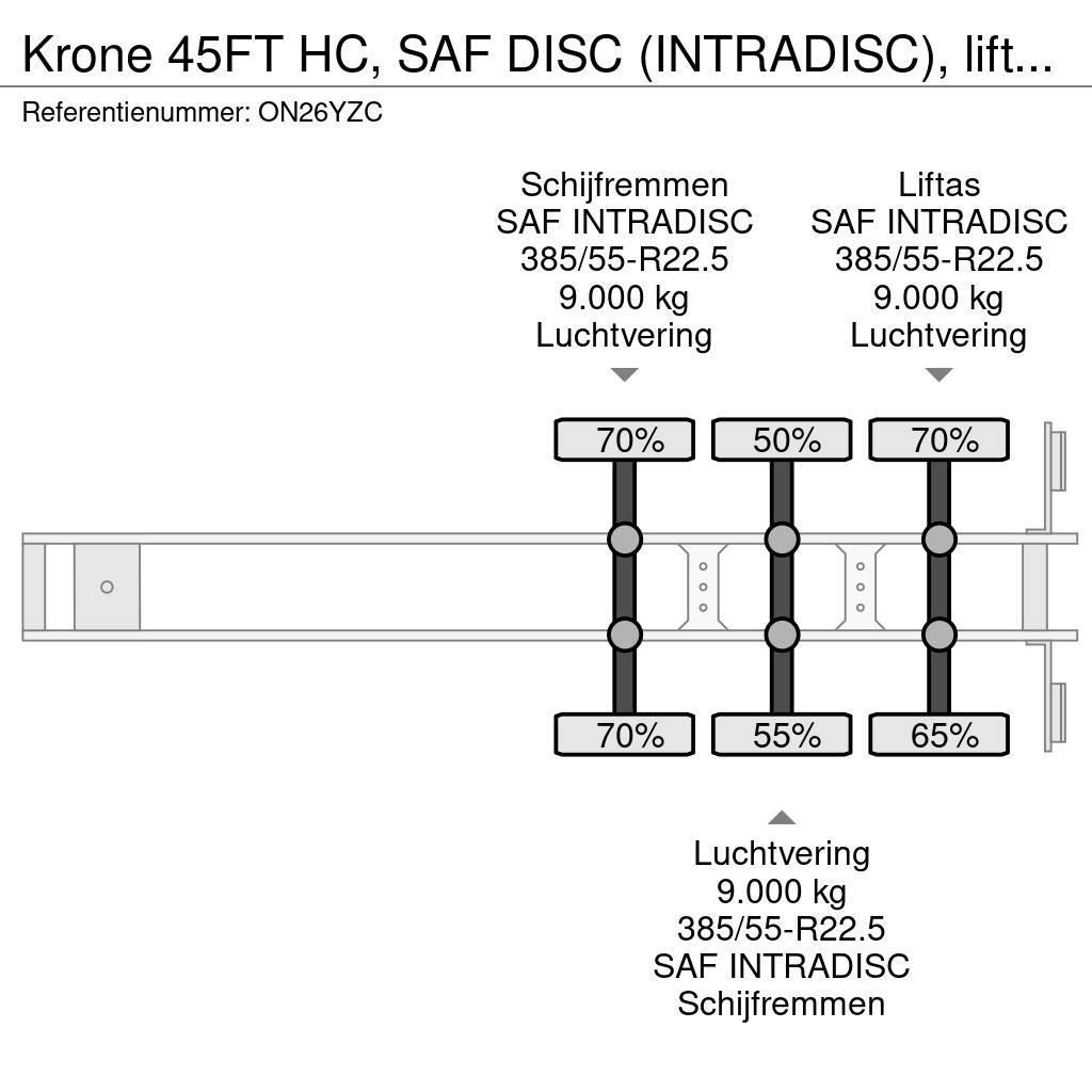 Krone 45FT HC, SAF DISC (INTRADISC), liftaxle (on 3rd ax Konténerkeret / Konténeremelő félpótkocsik