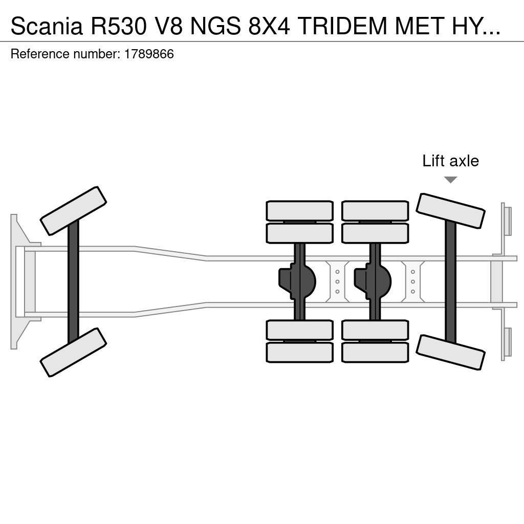 Scania R530 V8 NGS 8X4 TRIDEM MET HYVA 2Z KIPPER + HMF 50 Darus teherautók