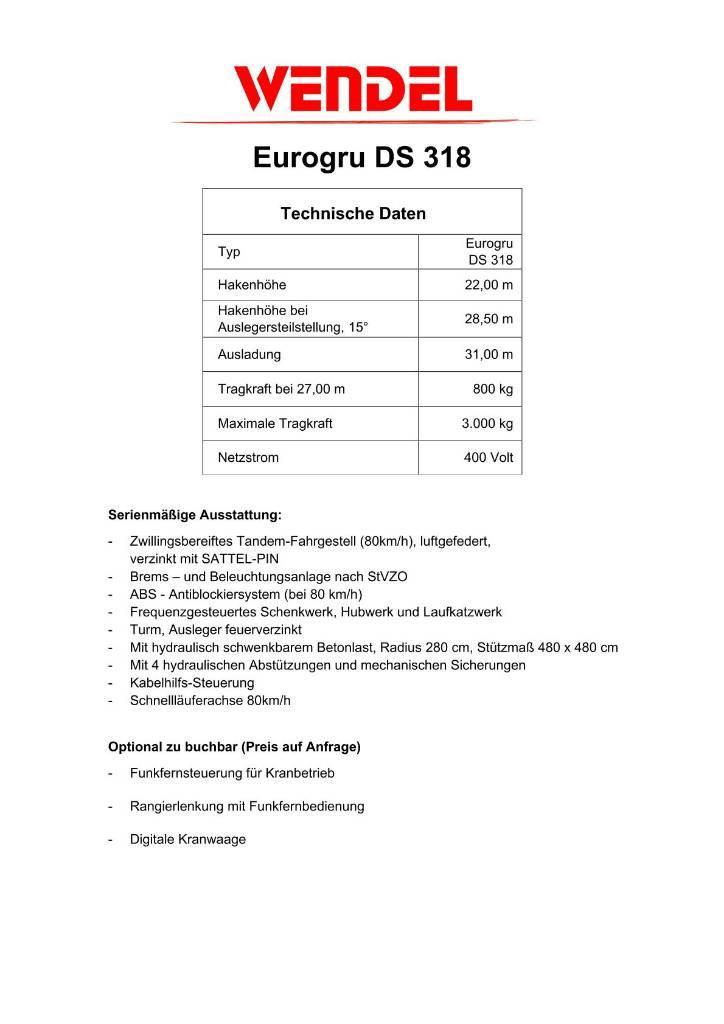 Eurogru DS 318 Schnellbaukran, Zimmermannkran, Kran Önszerelő toronydaruk