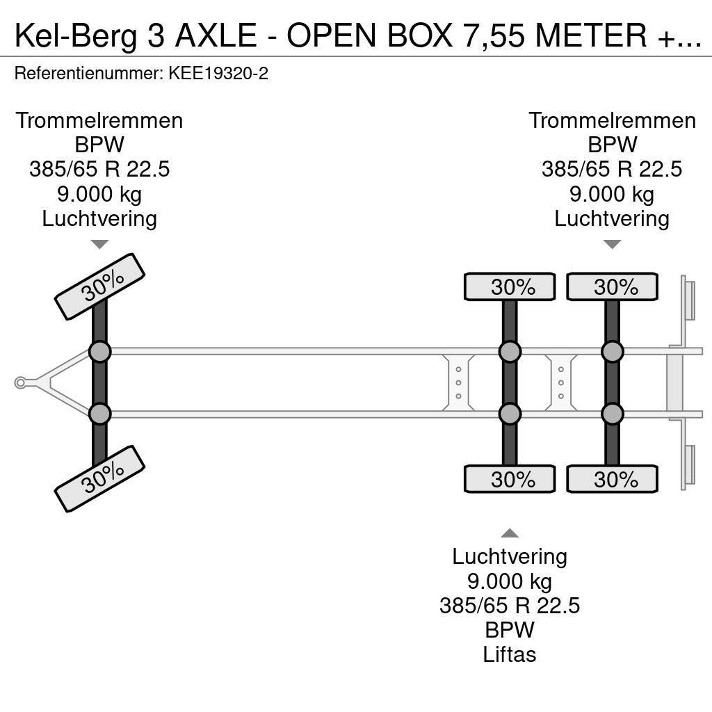 Kel-Berg 3 AXLE - OPEN BOX 7,55 METER + LIFTING AXLE Platós / Ponyvás pótkocsik