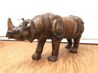  Handcrafted Full Size Leather Wrapped Rhino Statue