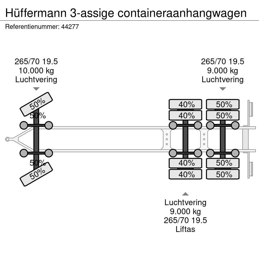 Hüffermann 3-assige containeraanhangwagen Konténer keret / Konténeremelő pótkocsik