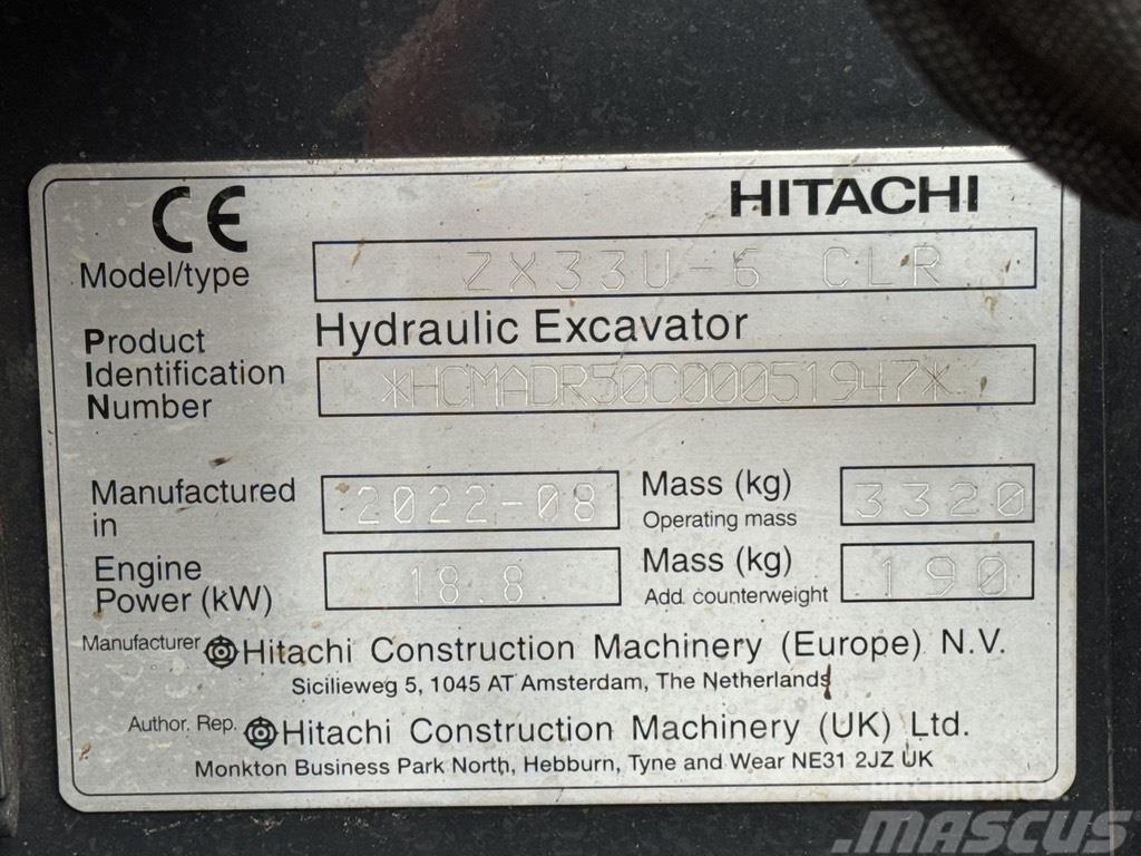 Hitachi ZX 33 U-6 Mini kotrók < 7t