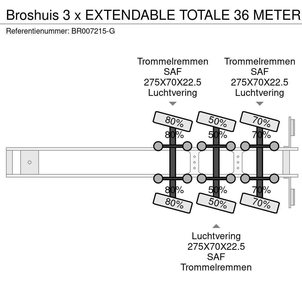Broshuis 3 x EXTENDABLE TOTALE 36 METER Platós / Ponyvás félpótkocsik
