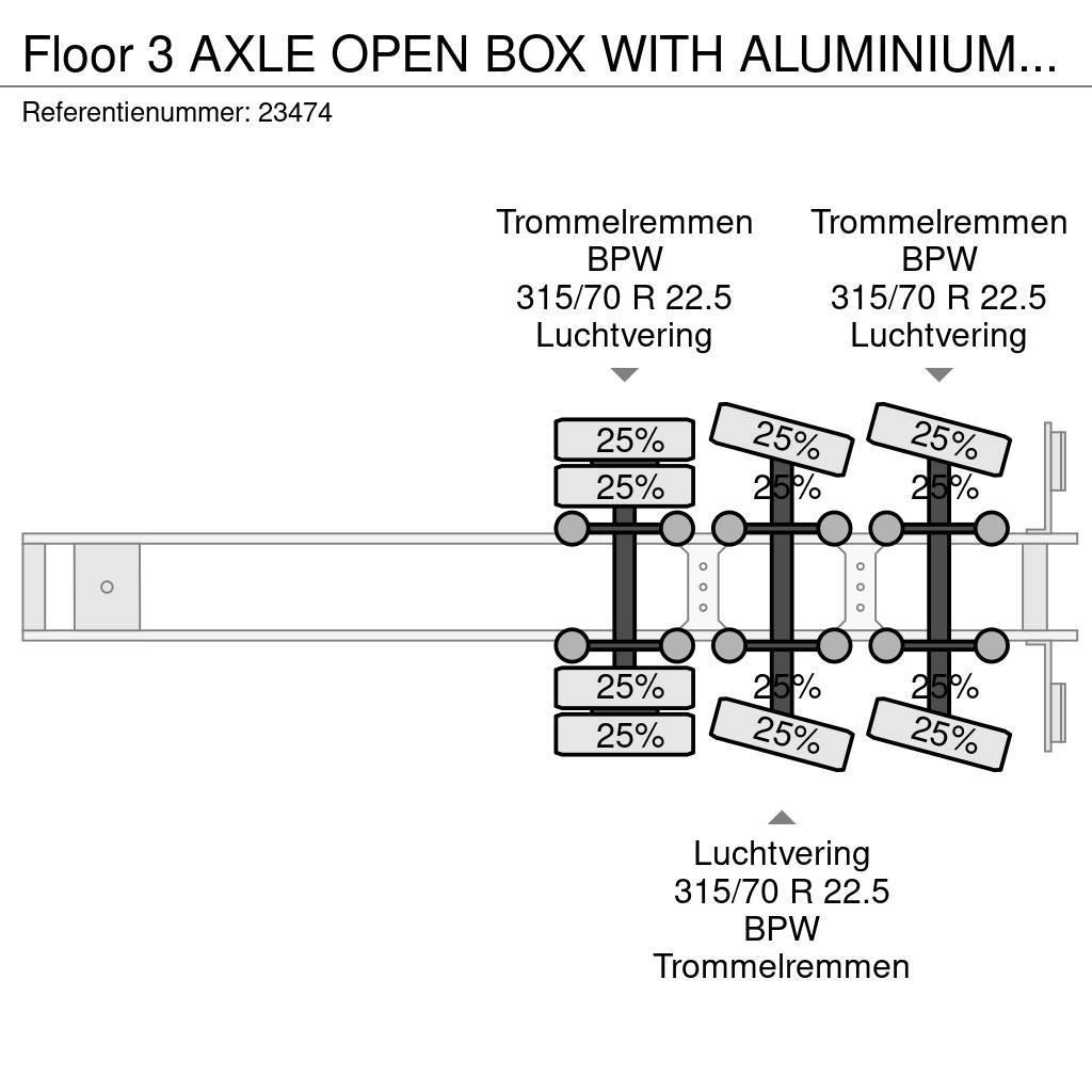 Floor 3 AXLE OPEN BOX WITH ALUMINIUM SIDE BOARDS Platós / Ponyvás félpótkocsik