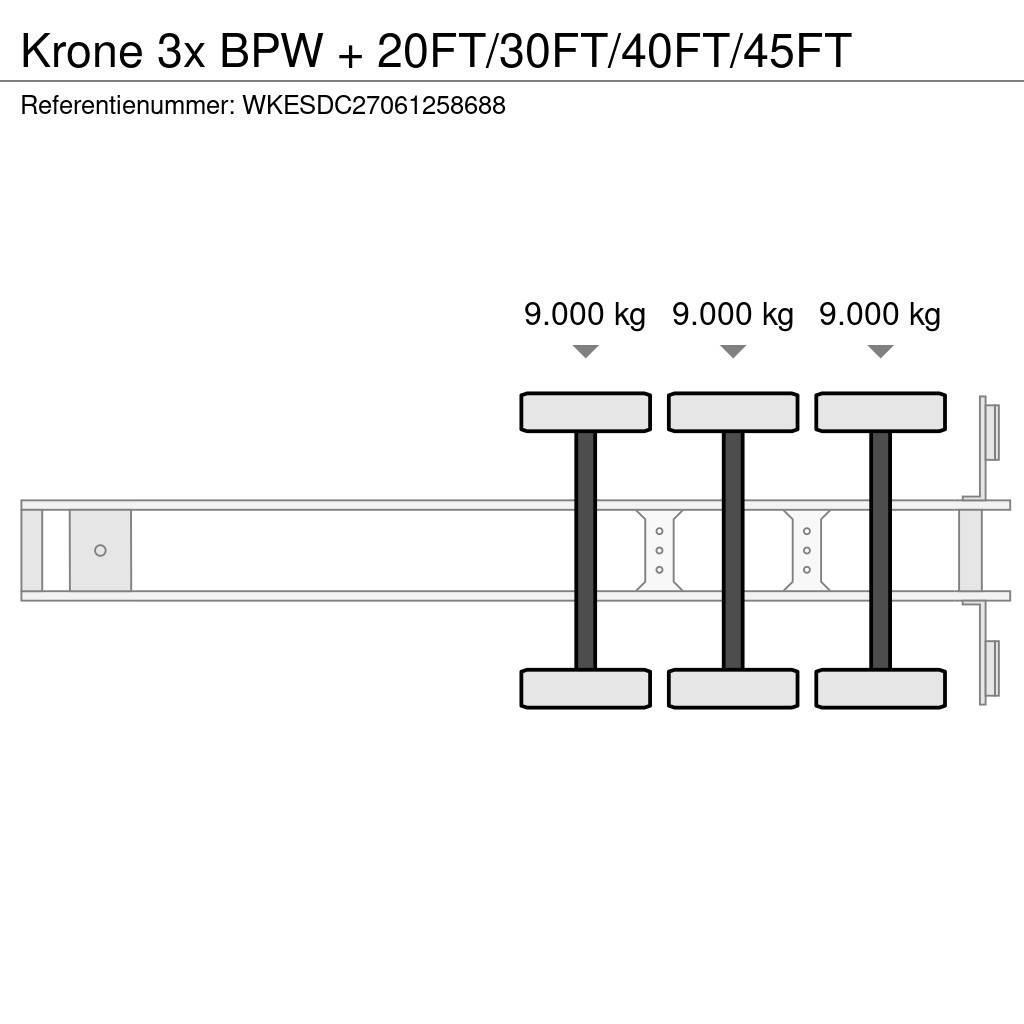 Krone 3x BPW + 20FT/30FT/40FT/45FT Konténerkeret / Konténeremelő félpótkocsik