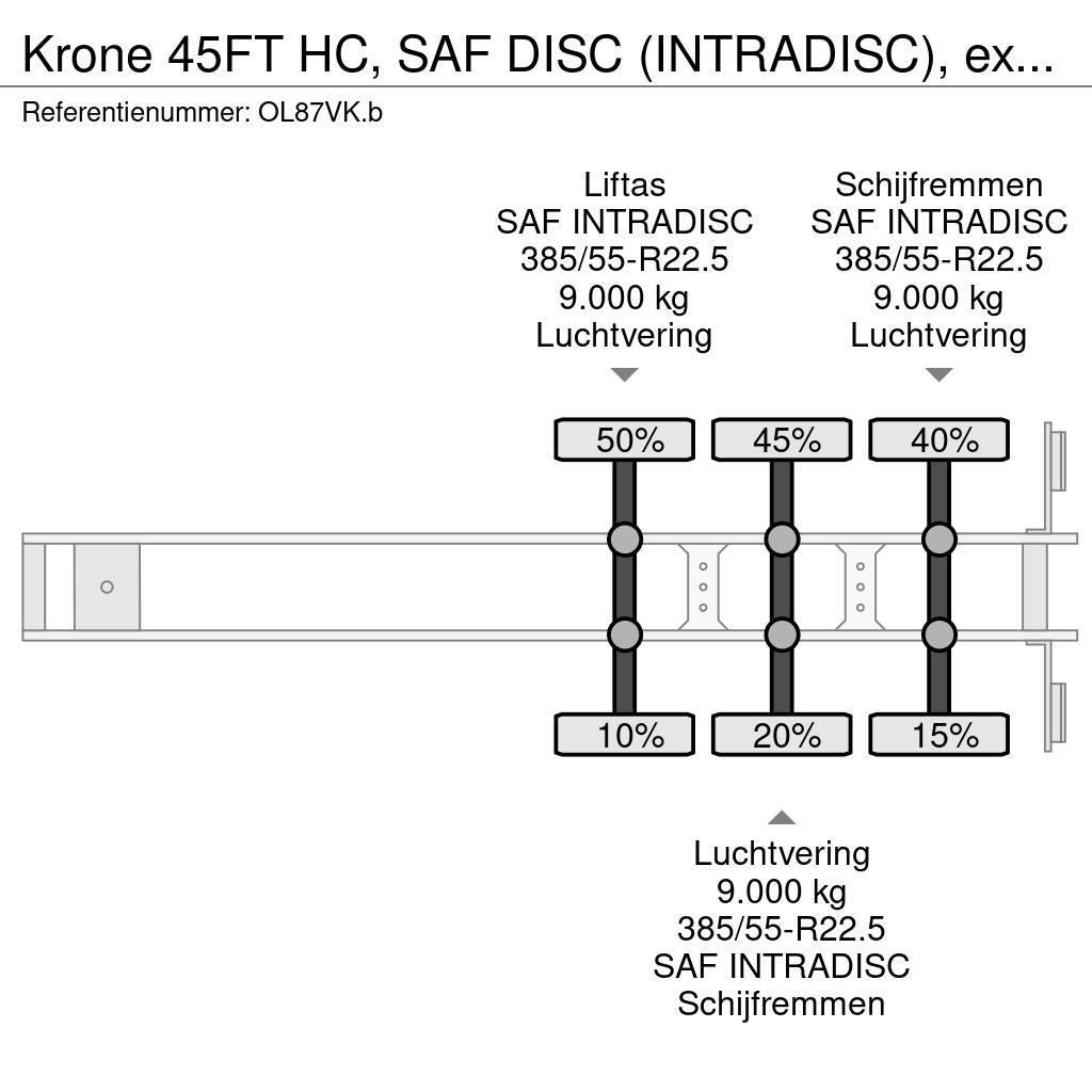 Krone 45FT HC, SAF DISC (INTRADISC), extendable front+ r Konténerkeret / Konténeremelő félpótkocsik