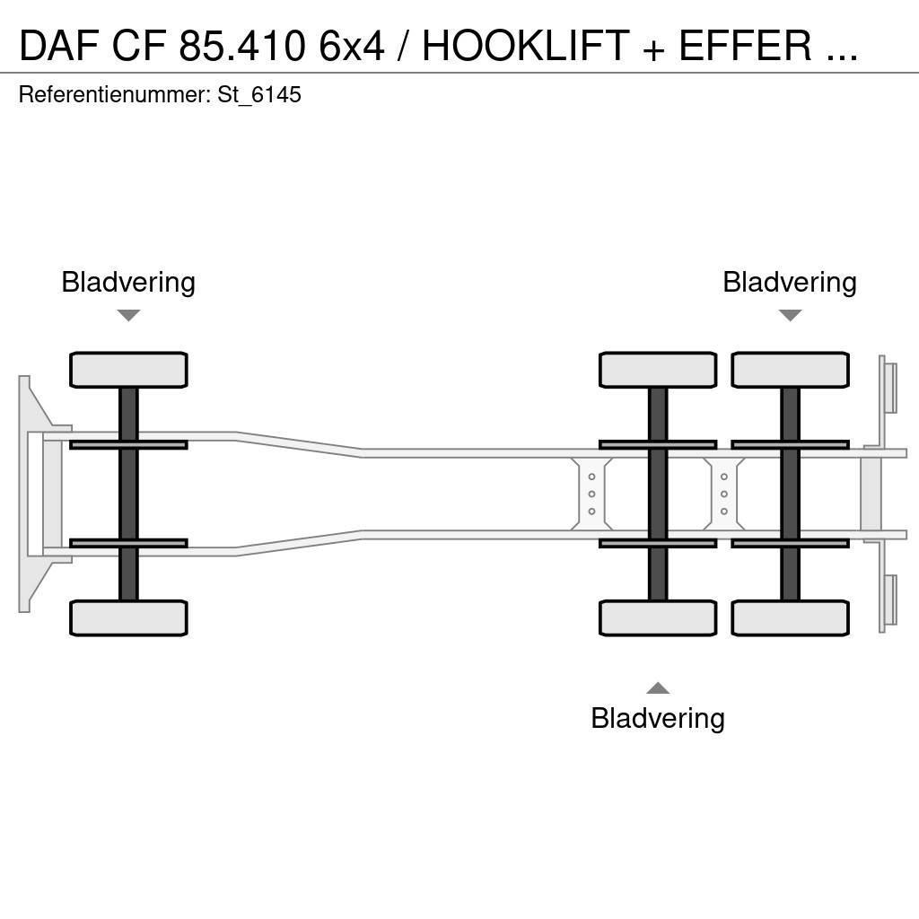 DAF CF 85.410 6x4 / HOOKLIFT + EFFER CRANE Darus teherautók