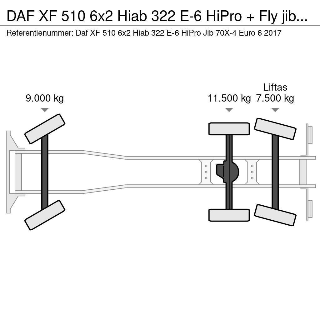 DAF XF 510 6x2 Hiab 322 E-6 HiPro + Fly jib Euro 6 Terepdaruk