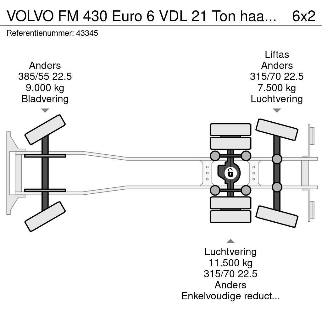 Volvo FM 430 Euro 6 VDL 21 Ton haakarmsysteem Konténer keretes / Konténeres teherautók