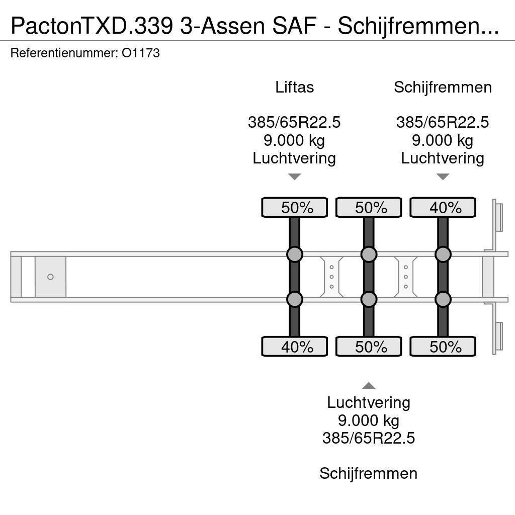 Pacton TXD.339 3-Assen SAF - Schijfremmen - Liftas - Kooi Platós / Ponyvás félpótkocsik