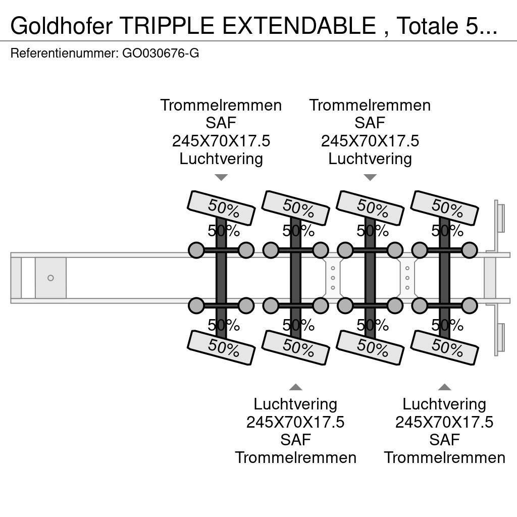 Goldhofer TRIPPLE EXTENDABLE , Totale 51 M 4 AXEL STEERING Mélybölcsős félpótkocsik