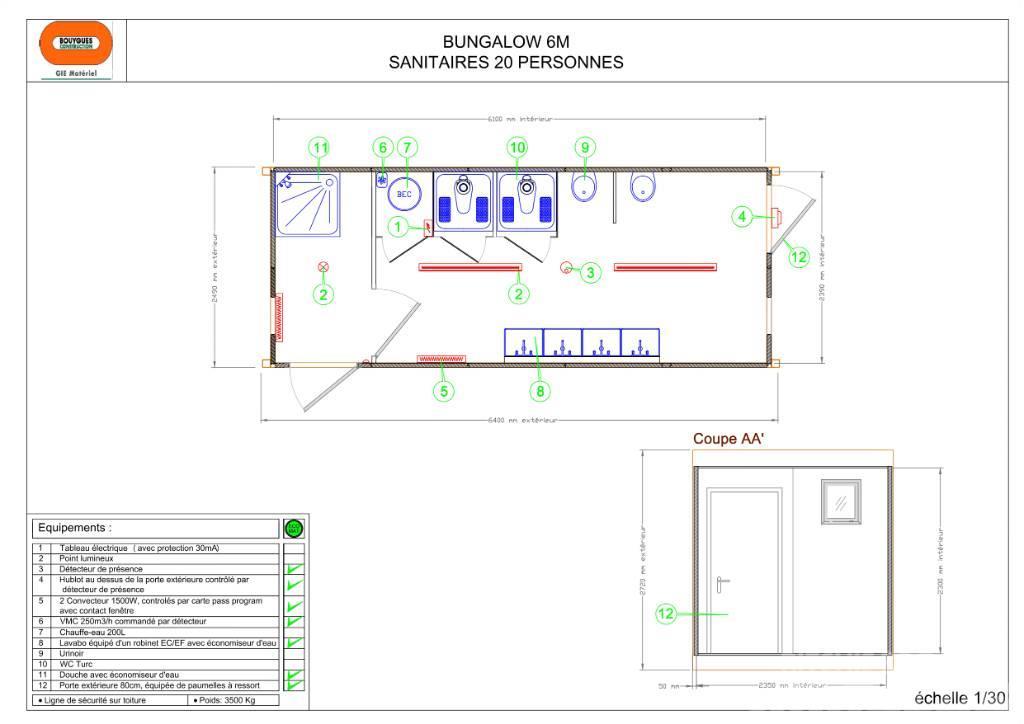  Bungalow 6m Sanitaire 20 p Építőipari barakkok