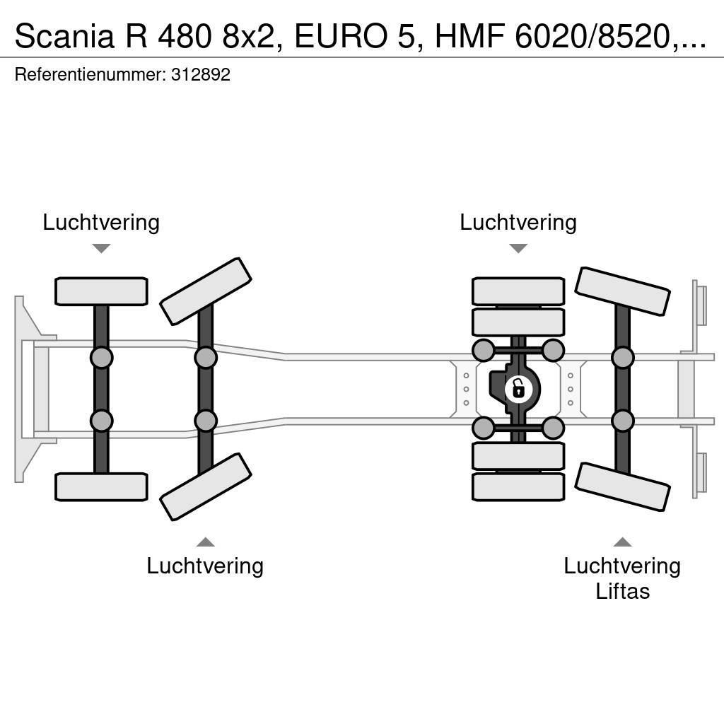 Scania R 480 8x2, EURO 5, HMF 6020/8520, Remote, Standair Platós / Ponyvás teherautók