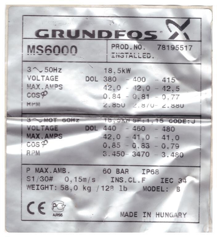Grundfos SP60/11 - 25 HK Egyéb alkatrészek