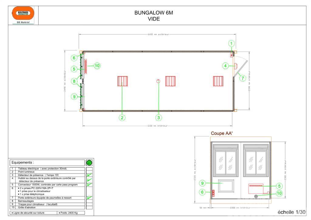  Bungalow 6 m Bureau vide Építőipari barakkok
