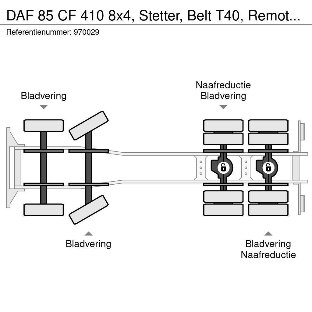 DAF 85 CF 410 8x4, Stetter, Belt T40, Remote, Steel su Betonkeverők/Betonpumpák