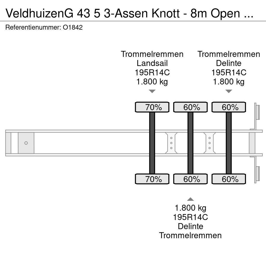 Veldhuizen G 43 5 3-Assen Knott - 8m Open Laadbak - Gegalvani Platós / Ponyvás félpótkocsik
