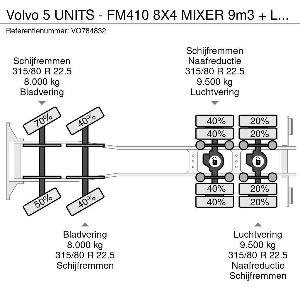 Volvo 5 UNITS - FM410 8X4 MIXER 9m3 + LIEBHERR CONVEYOR Betonkeverők/Betonpumpák