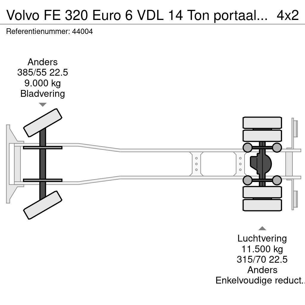 Volvo FE 320 Euro 6 VDL 14 Ton portaalarmsysteem Hidraulikus konténerszállító
