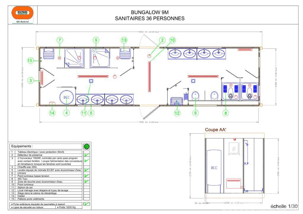  Bungalow 9 m Sanitaire agence 36 p Építőipari barakkok