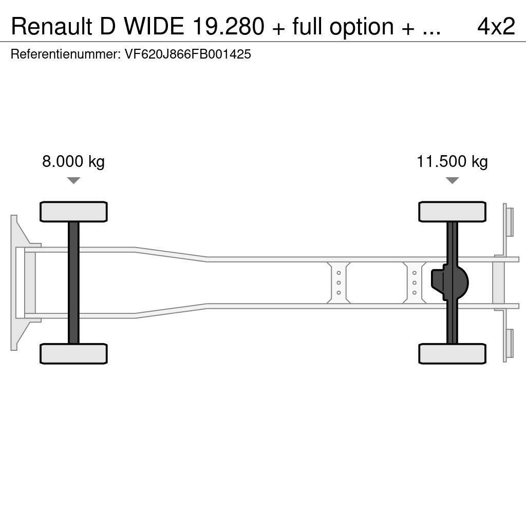 Renault D WIDE 19.280 + full option + REMOTE + EURO 6 HIAB Hidraulikus konténerszállító
