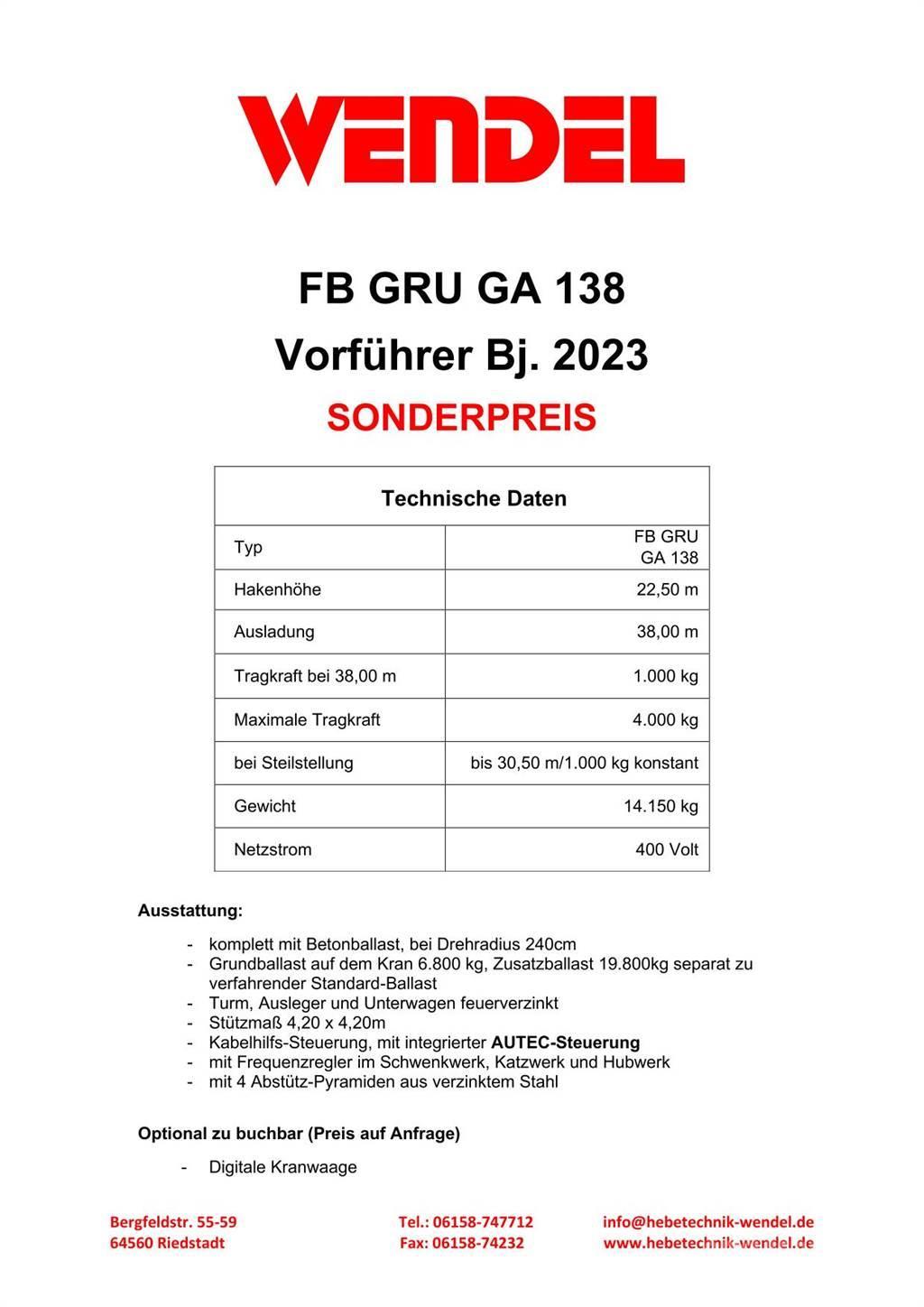 FB GRU Hochbaukran GA 138 Torony daruk